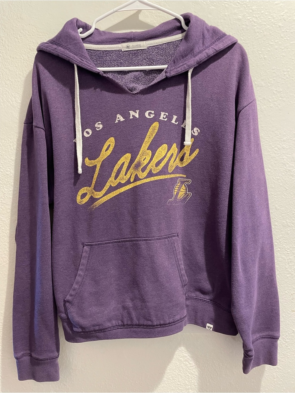'47 Brand Los Angeles Lakers Women's Hoodie XL Purple Gold Glitter V-Neck Fleece